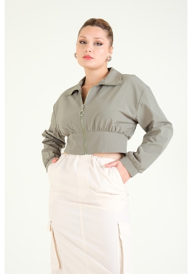 Giyim Dünyası Kadın Paraşüt Crop Mont Haki 001