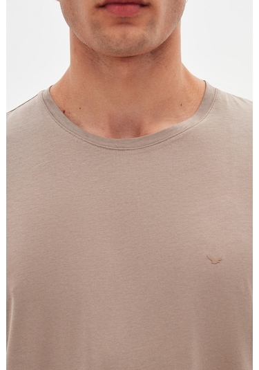 Ds Damat Regular Fit Vizon Düz Nakışlı %100 Pamuk T-shirt 4hc140632006m Vizon