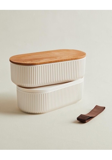 Madame Coco Magou Ahşap Kapaklı Saklama Kabı 1000 ML 2'li