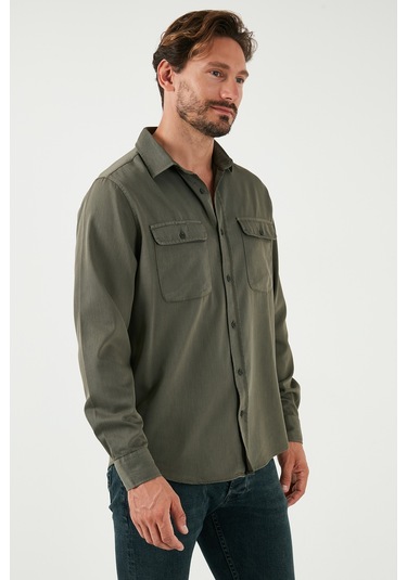 Buratti Pamuklu Çift Cepli Regular Fit Erkek Gömlek Cf25W128858 Haki
