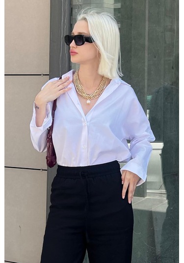 Madmext Mad Girls Beyaz Oversize Gömlek Mg1369-beyaz Beyaz