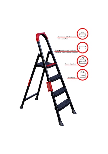 Anka Plus 3+1 Basamaklı Metal Merdiven