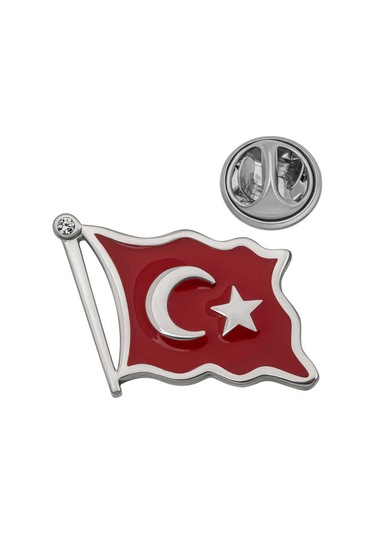 925 Ayar Gümüş Türk Bayrağı Rozet Açık Gri