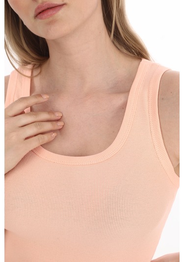 Monox Kadın Fitilli Likralı Pamuklu Askılı Atlet Somon