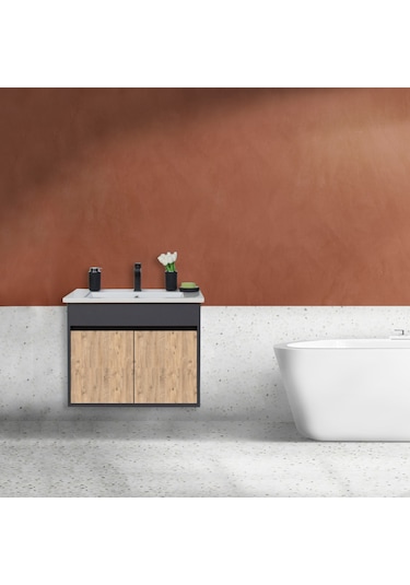 Aras Lavabolu Asma Alt Dolap Antrasit/Atlantik Çam 65X44X58 Cm Antrasit - Atlantik Çam