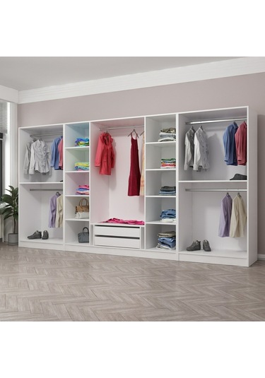 Kale 8 Kapak Aynalı 2 Çekmece Zincir Dolap - Beyaz 190cm