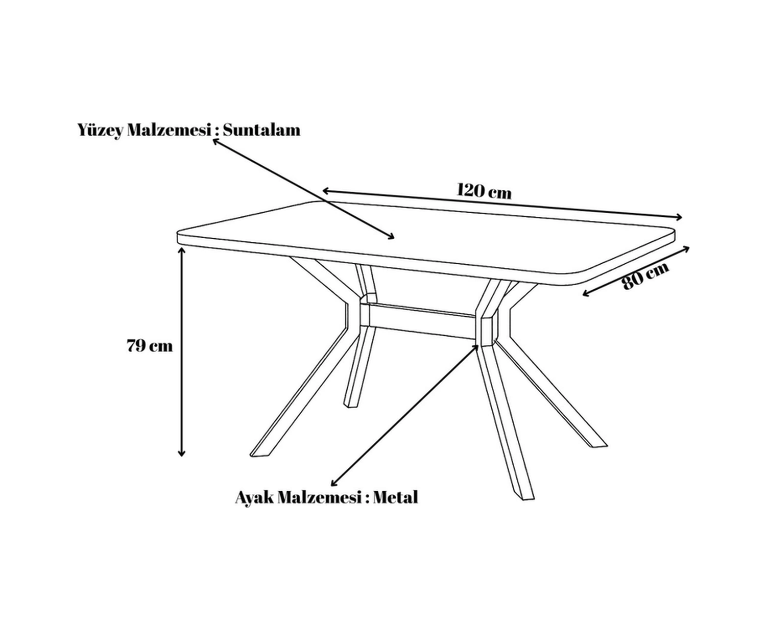 Dengema Koza Dikdörtgen Masa Ceviz Desen, Siyah Ayak, 80 120 Cm Sandalyesiz Ceviz Desen -siyah Ayak