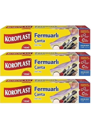 Koroplast Fermuarlı Poşet Küçük Boy 3 x 12'li 16 x 14 CM