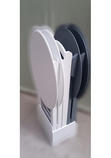 Çanta Zigon Sehpa Oval Model Dörtlü Ahşap Mdf Beyaz Ve Gri Renk Uyumu El Yapımı