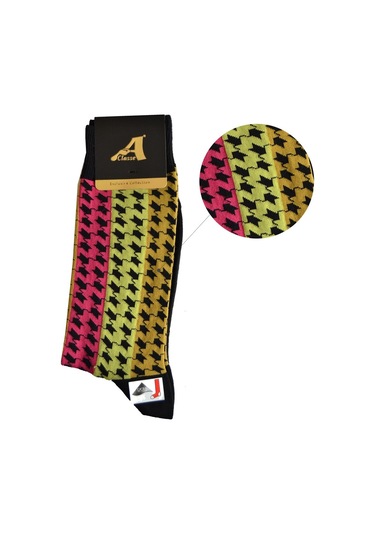 A Classe 3 Renkli Kazayağı Desenli Erkek Çorap Siyah