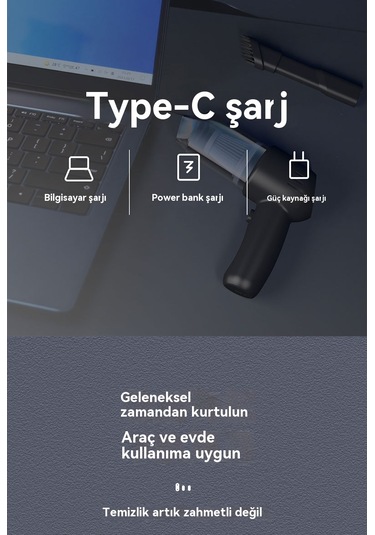 Araba Elektrikli Süpürgesi, Kablosuz, Taşınabilir, Elde Taşınabilir, Küçük, Mini - Beyaz