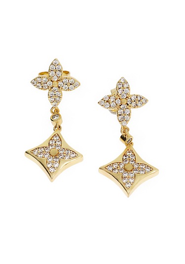 Kadın Çiçek Model Sallantılı Gold Renk Çelik Küpe Gümüş