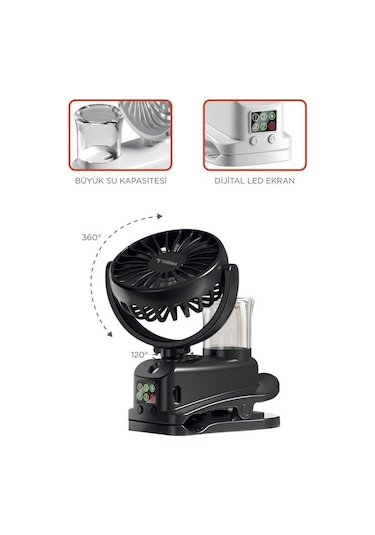 Torima F-14 Pembe Dijital Ekranlı Şarjlı Su Kapasiteli Mini Masa Fan Vantilatör