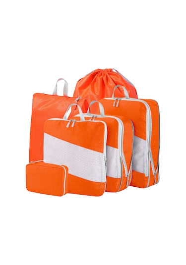 Geeroyoo Turuncu Seyahat Sıkıştırılabilir Organizer Seti - Valiz Giyim Bölücü Depolama Çantaları, Uzun Ömürlü Malzeme Ve Etiketli Tasarım Portakal