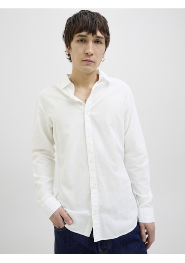 Jack & Jones Slim Kalip Keten Karışımlı Gömlek - 12268964 White
