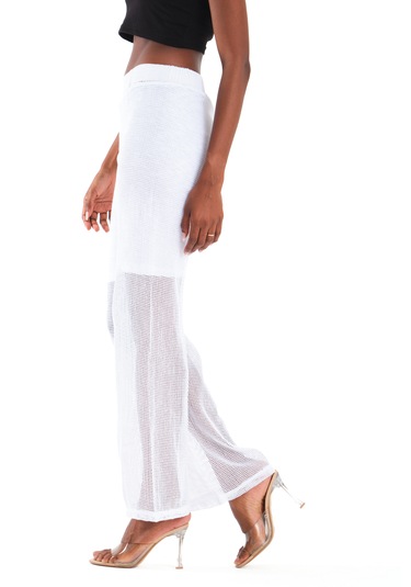 Astarlı Kare File Pantolon Beyaz