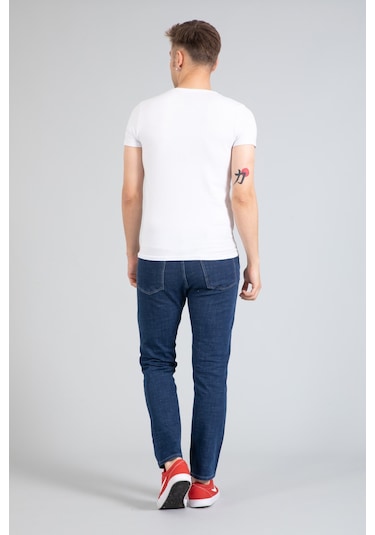 Yeni Sezon Erkek Denim Standart Fit Likralı Fermuarlı Jean Kot Pantolon 1122-Mavi