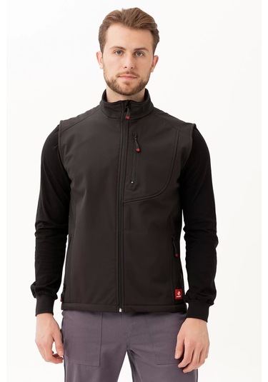 Softshell Erkek Yelek Kışlık İş Güvenliği Salina Günlük Kullanıma Uygun Konforlu Kesim Fermuarlı Siyah