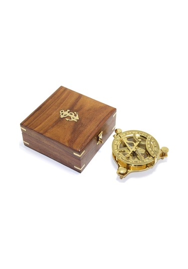 Ahşap Kutulu El Yapımı Pirinç Güneş Saati Ve Pusula 15640