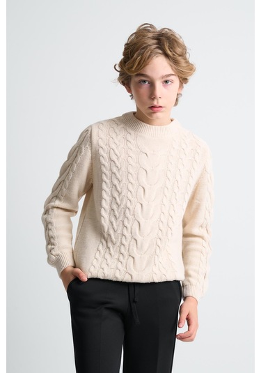 Alexandergardı Örgü Desenli Çocuk Kazak Bej