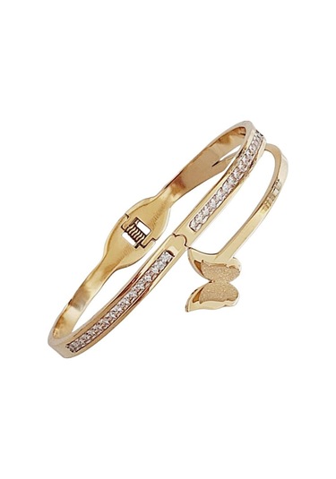 Zirkon Taşlı Kelebekli Çelik Kelepçe Bileklik - Vıp Serisi Gold Renk Lüks Takı Modası