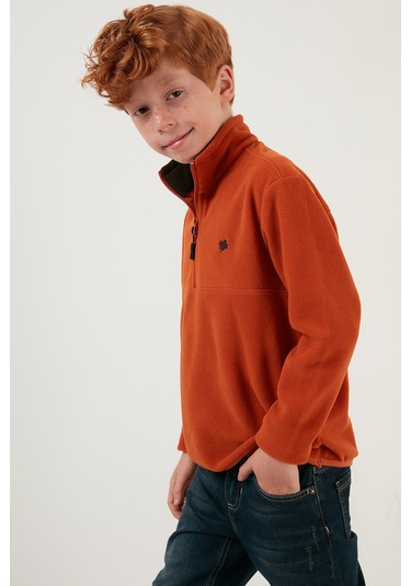 Lela Yumuşak Dokulu Fermuarlı Dik Yaka Şardonlu Kışlık Unisex Çocuk Polar 5905002 Oranj