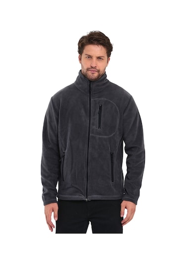 Genıus Store Erkek Polar Tam Fermuarlı 3 Cepli Outdoor Polar Ceket Tactical Flecee Polar-gns Koyu Füme