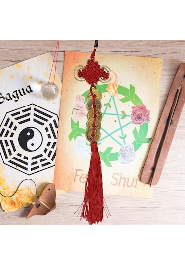 Çin Feng Shui Şans Ve Bereket Düğüm Beşli Para 35 Cm