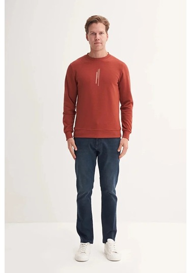 Cazador Slim Fit Mevsimlik 3 İplik Pamuk Karışımlı Sweatshirt-54185 Kiremit