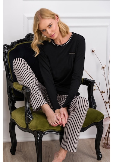 Pierre Cardin Siyah Çizgili Kadın Pijama Takımı