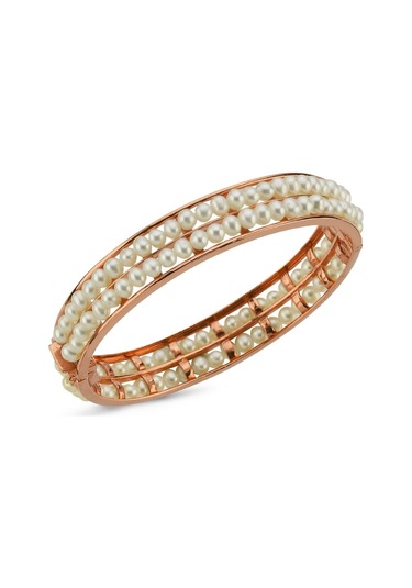 Kadın Çift Sıralı Doğal İncili Kelepçe Bilezik 58 / Rose Rose Pembe Altın