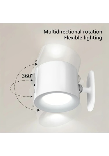 Fochsia Kinpho 360 Döner Led Duvar Lambası - Dokunmatik Kumanda, 10 Parlaklık, Usb Şarj, Beyaz Beyaz