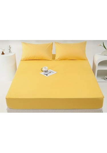 Totem Ranforce Pamuklu Sarı Yastık Kılıflı Lastikli Çarşaf Sarı