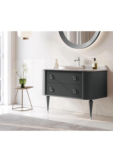 Orka Felice 100 Alt Modül + Lavabo Mat Siyah Lake / Ahşap Ayak Krom Diğer