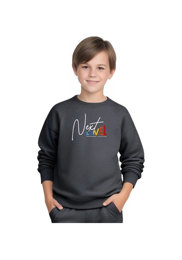 Erkek Çocuk Bisiklet Yaka Next Level Baskılı Eşofman Takımı Füme