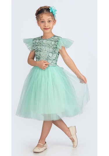 Tüllü Kız Çocuk Kpl Elbise Mnk0526 Mint Yeşili