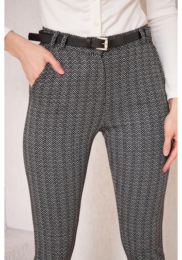 Darlin Moda Siyah Zigzag Desenli Slim Fit Pantolon Dm3000 Siyah