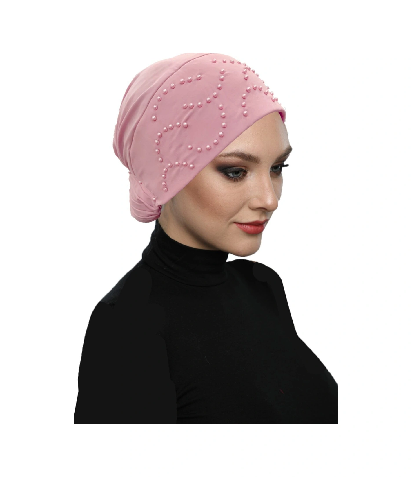 Topuzlu Pudra Hazır Türban Tesettür Bone Pudra