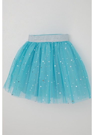 Breeze Kız Çocuk Tütü Etek Gümüş Yıldız & Ay Desenli 5-10 Yaş, Mavi Mavi