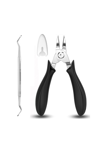 Xindoker Stainless Çelik Kuru Tırnak Kırıcı - Onyks Tırnak Düzeltme Aleti, Pedi Aracı Seti, Balina Reçine Kesici + Temizleyici, Siyah, 2'li Paket