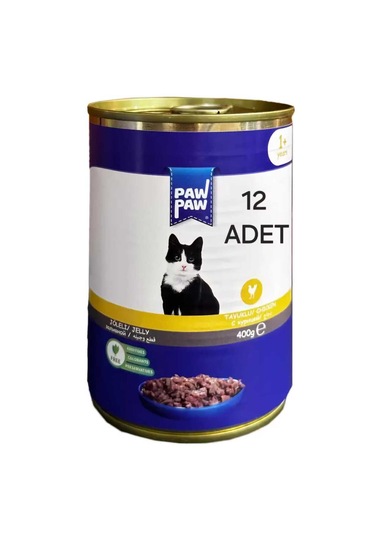 Paw Paw Parça Etli Jelli Tavuklu Kedi Konservesi 400 Gr 12 Adet