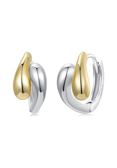 S925 Sterling Silver With Gold-plated Metallic Teardrop Earrings Bse1139 Gümüş