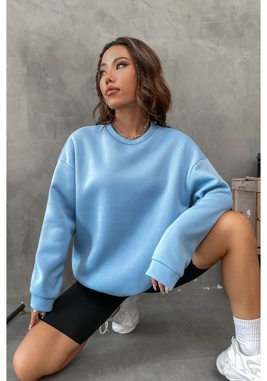 Modagen Unisex Bebe Mavisi Brooklyn 1898 Baskılı Bisiklet Yaka Oversize Sweatshirt Bebemavisi