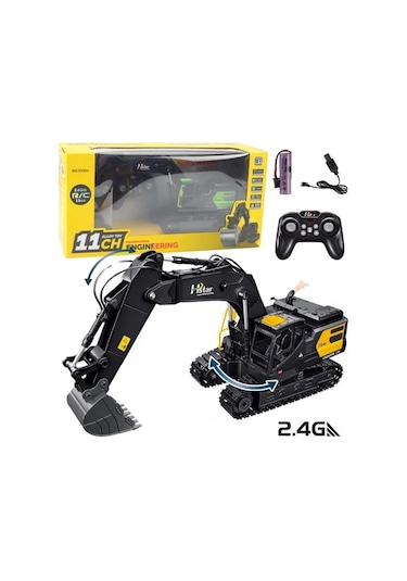 Oyuncak 1:12 Ölçek Büyük Boy Işıklı Sesli Şarjlı Duman Atan Kumandalı Kepçe Sarı Sarı