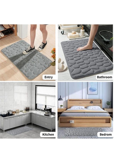 Neevoyu Gri 3d Elmas Desenli Hafıza Köpük Banyo Halısı - Yumuşak, Su Emici, Kayma Engellli - 40x60 Cm Gri