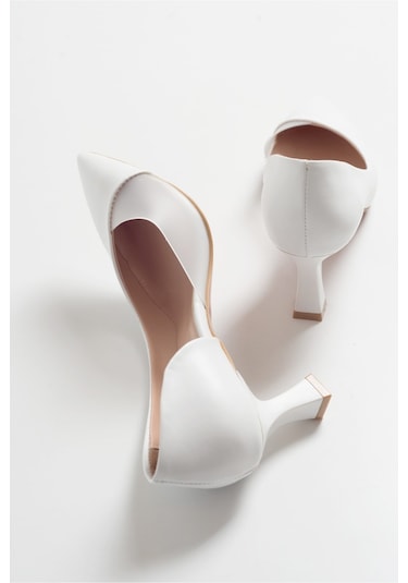 Luvishoes 353 Beyaz Cilt Topuklu Kadın Ayakkabı Beyaz Cilt