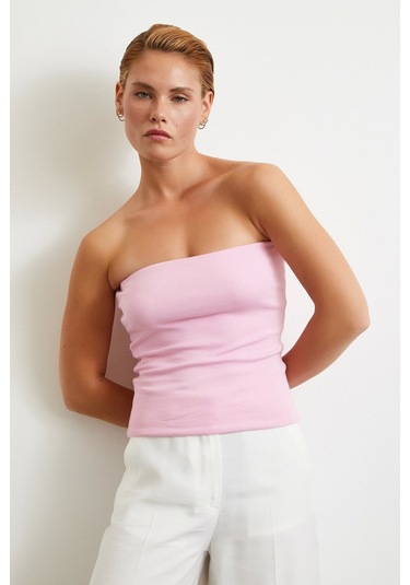 Straplez Top Pembe Pembe