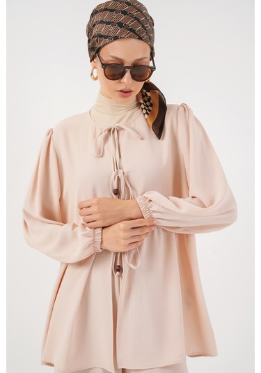 Kadın Önü Bağcıklı Tunik Pantolon İkili Takım 6744 - Krem Krem Kadın Önü Bağcıklı Tunik Pantolon İkili Takım 6744 - Krem Krem