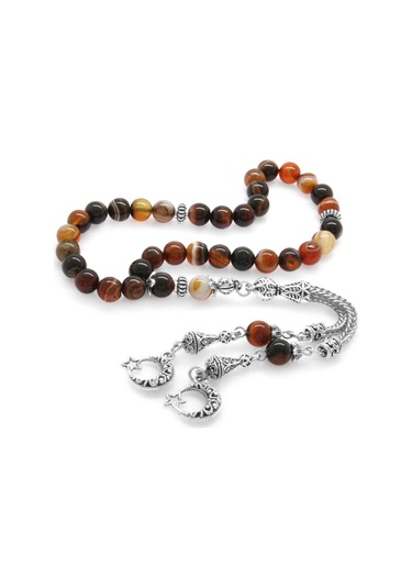 Kararmaz Metal Ayyıldız Püsküllü Küre Kesim Kırmızı-Siyah Akik Do