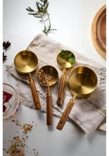 Büro Ev Ofis Mutfağı İçin 4parça Ahşap Saplı Ölçü Kaşığı Seti Gri